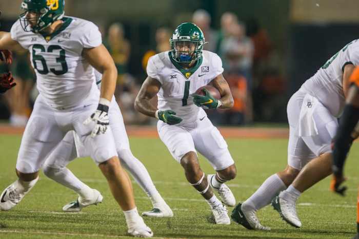 Baylor RB Trestan Ebner with football